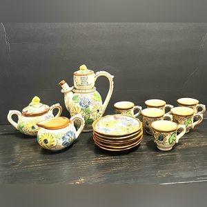 Vtg Morikin Japan Tea Set Teapot Creamer Sugar Bowl 6 Cups & Saucers Floral